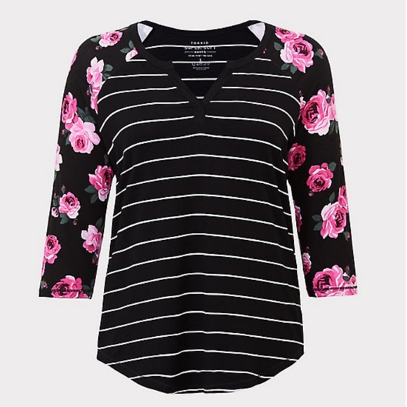 torrid Tops - Torrid Raglan Floral Stripe Top